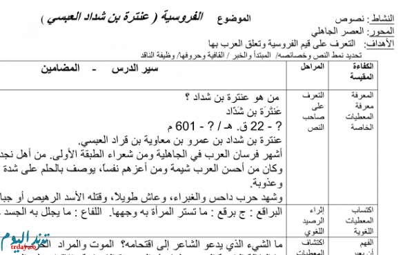 تحضير نص الفروسية للسنة الأولى ثانوي جذع مشترك اداب ص 37