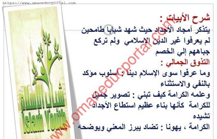 شرح درس شباب الإسلام في اللغة العربية للصف السابع الفصل الثاني