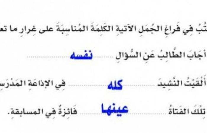 اكتب في فراغ الجمل التاليه التكمله المناسبه على غرار ماتعلمت