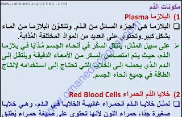 ملخص وحل انشطة درس الدم في العلوم للصف الثامن الفصل الثاني