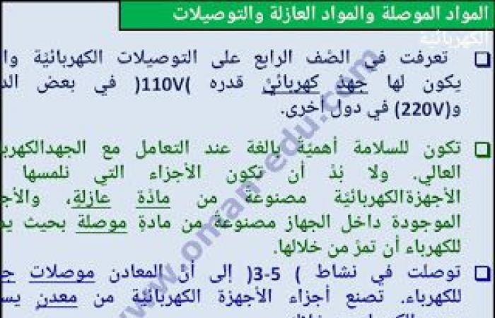 5-4 أختيار المواد المناسبة في الدائرة الكهربائية للصف السادس ف 2