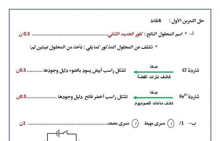 نماذج لاختبارات العلوم الفيزيائية 4 متوسط الثلاثي الثاني مع الحل