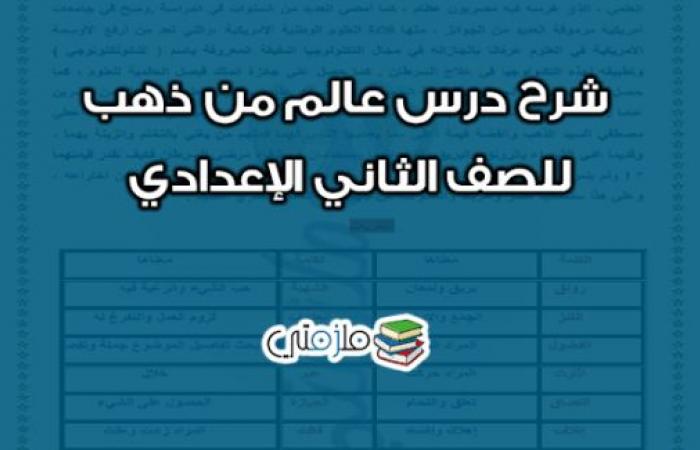 شرح درس عالم من ذهب للصف الثانى الاعدادى الترم الثانى