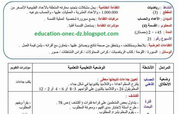 مذكرات درس القسمة 4 في الرياضيات للسنة الرابعة ابتدائي الجيل الثاني