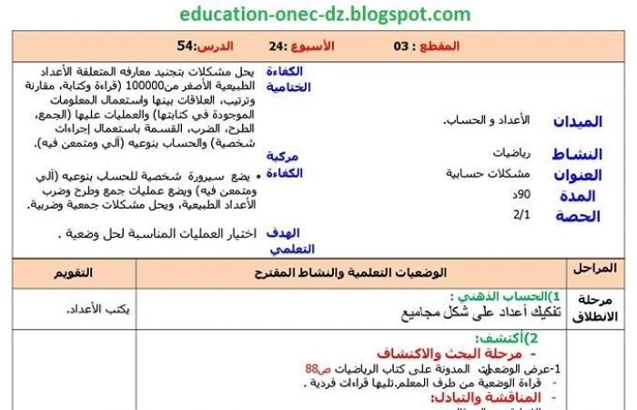 مذكرات درس مشكلات حسابية في مادة الرياضيات للسنة الرابعة ابتدائي