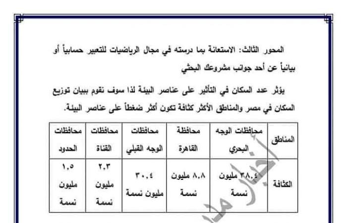 بحث عن البيئة للصف الأول الإعدادي كامل المطلوب من التلاميذ استرشادي