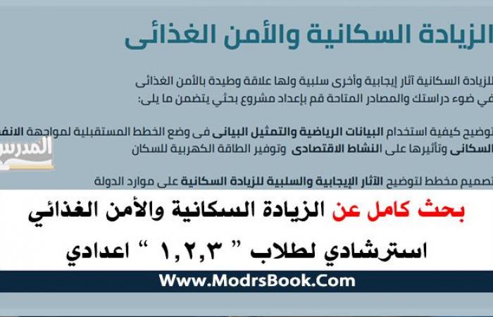 بحث عن الزيادة السكانية والأمن الغذائي شامل مقال قصير باللغة العربية للزيادة السكانية ولوحات استرشادية للتوعية بالمشكلة للصف الأول والثاني والثالث الاعدادي 2020