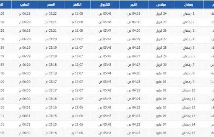 امساكية رمضان 1441 جيزان