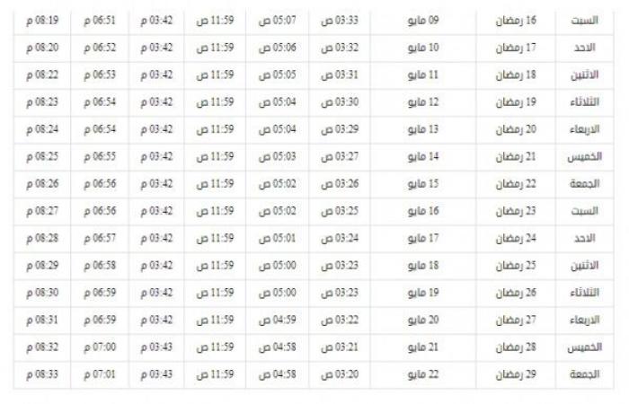 امساكية رمضان 2020 العراق كربلاء