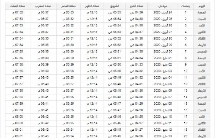 امساكية رمضان 2020 السعودية أبها