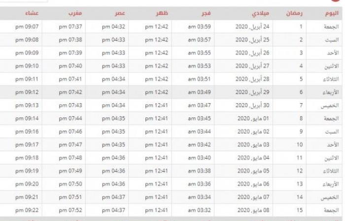 امساكية شهر رمضان في بلجيكا 2020