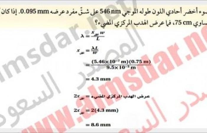 يسقط ضوء اخضر احادي اللون طوله الموجي 546 nm